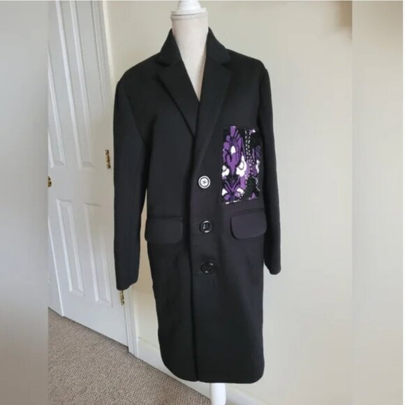 Anthropologie Dhruv Kapoor Sequin Patch Overcoat Large Black size XS - Picture 2 of 7